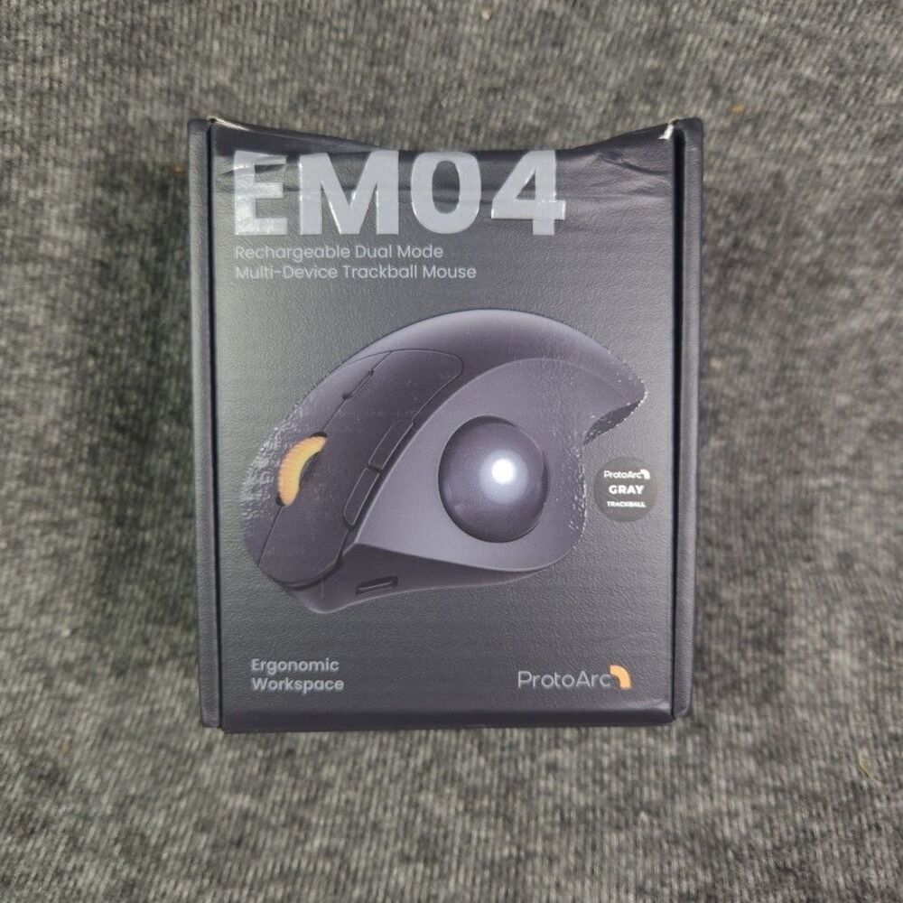 ProtoArc EM04 Ergonomic Wireless Trackball Mouse Open Box Bluetooth USB-C Tested